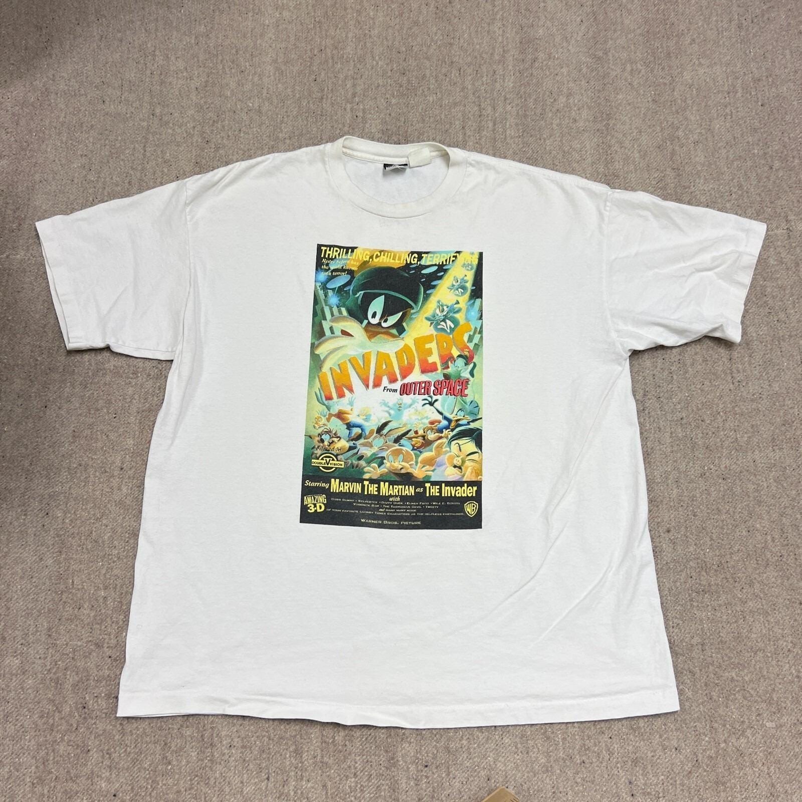 Vintage Invader From Outer Space Shirt Mens Xl White 90s Looney Tunes Warner Bro